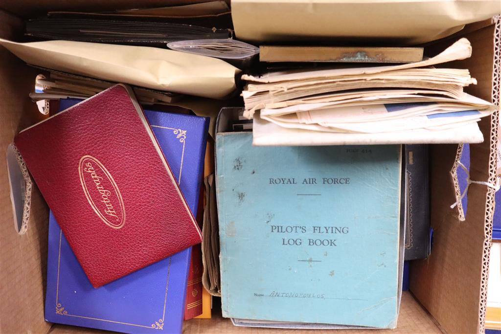 Mixed ephemera, including a WWII RAF Pilots Flying Log Book in the name of Sgt. S. Antonopoulos,